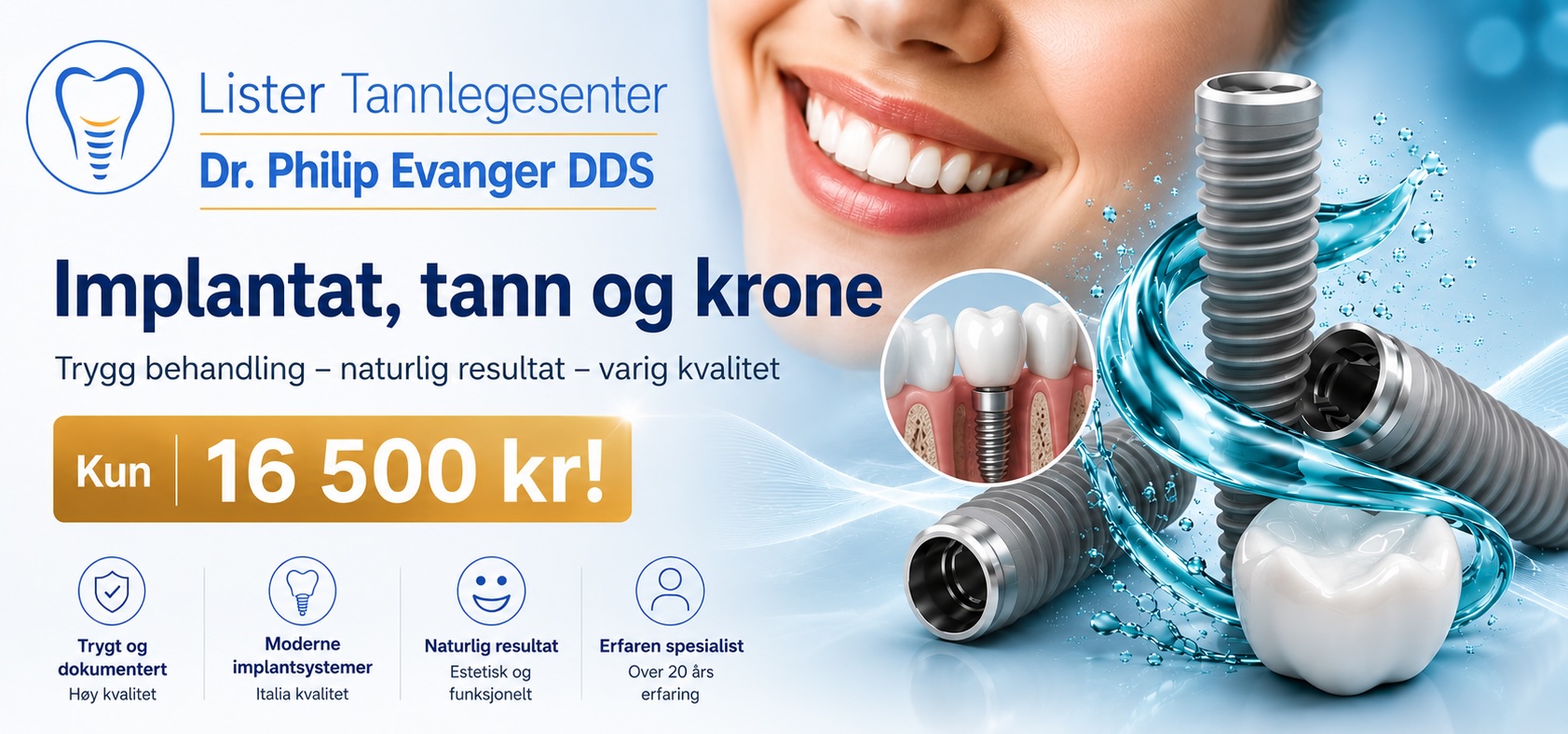 Implantat, tann og krone hos Lister Tannlegesenter
